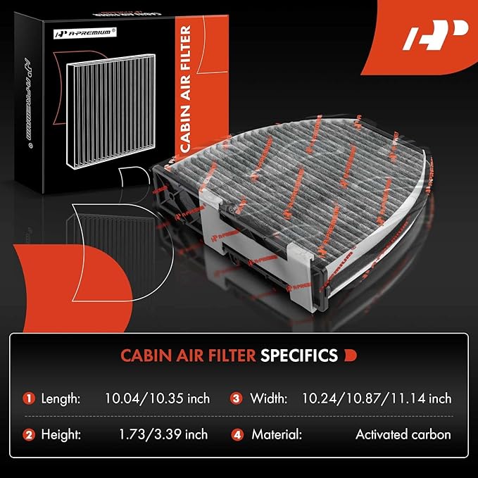A-Premium Cabin Air Filter w/Activated Carbon - Compatible with Mercedes-Benz Models - C200, C250, C300, CLS350, CLS400, CLS550, E200, E250, E300, E400, E550, GLK250, GLK350, SL450, SL500, AMG GT