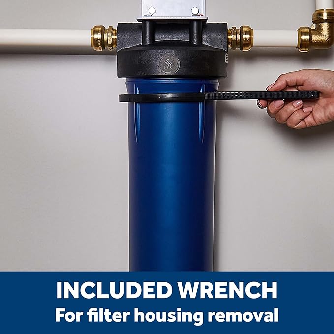 GE Heavy Duty Whole House Water Filtration System, Reduces Sediment, Rust & More, Install Kit & Accessories Included, Filter Not Included, Replace Filter (FXWPT, FXWPX) Every 3 Months, GXWH60T