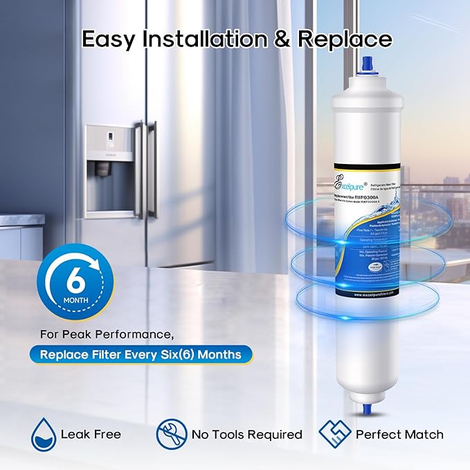 EXCELPURE RWF0300A Inline Water Filter Replacement for GE GXRTDR, 4378411RB, Samsung HAFEX/EXP, DA29-10105J, Whirlpool WHKF-IMTO, IC-100A, For Refrigerator, IceMaker, RVs, Marines, 3PACK