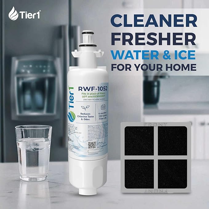 Tier1 RWF1052 ADQ36006101 Refrigerator Water & Air Filter Combo | Replacement for LG LT700P & Kenmore 9690 Fridge Filter - Up to 12 Months Supply | Easy Install | Odor Control | Clean Water (2-pk)