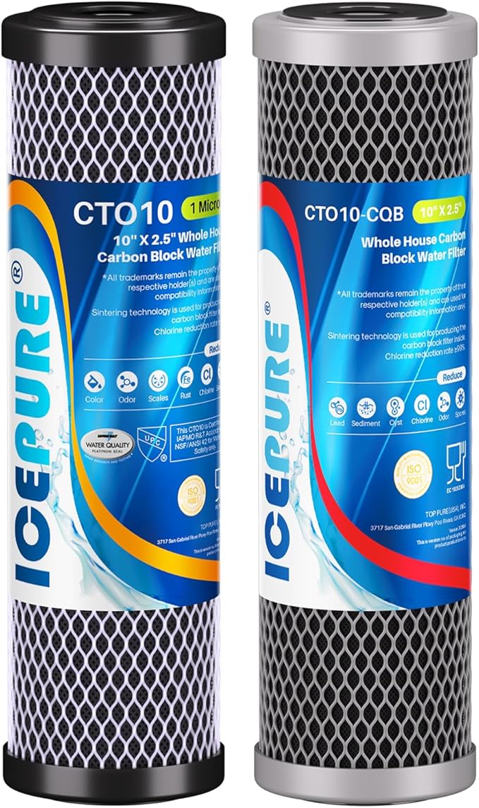 ICEPURE 2.5"x 10" Whole House CTO Carbon Water Filter Combo Kit, 10 Inch Carbon Block Cartridge and Upgraded Coconut Shell Activated Carbon Lead Remove Filter Replacement for WFPFC9001, SCWH-5, 1PACK