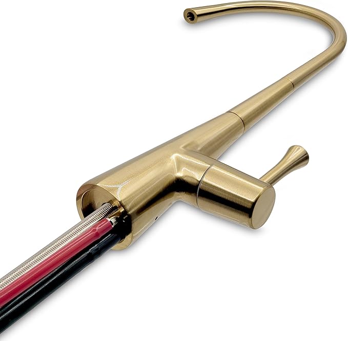 Metpure Airgap 3-Port Brass RO Faucet for Reverse Osmosis Drinking Water Systems. Features Pre-Installed Drain Tubes, Contemporary Design. Includes Wrench and Adapters. (Brushed Gold)