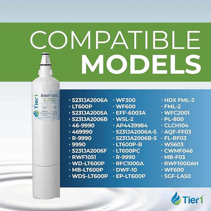Tier1 RWF1051 5231JA2006A Refrigerator Water Filter | Replacement for LT600P, Kenmore 9990, 5231JA2006F, RWF1000A, CLCH104 | Up to 18 Months Supply | Easy Install | Odor Control | Clean Water (3-pk)