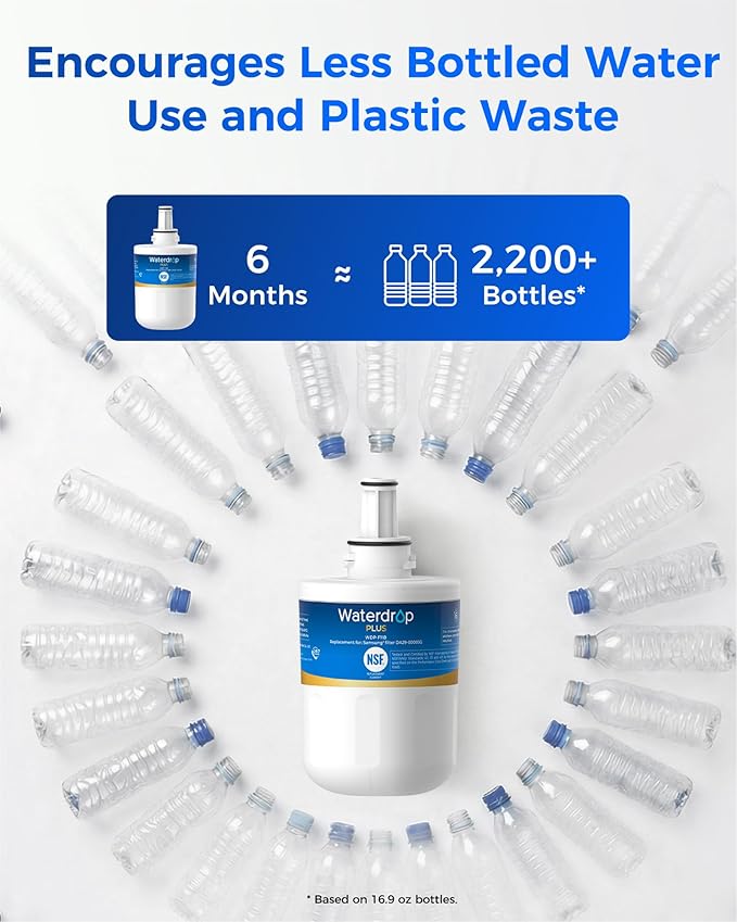 Waterdrop Plus DA29-00003G NSF 401 Refrigerator Water Filter, Replacement for Samsung® DA29-00003B, DA29-00003A, Aqua-Pure Plus, HAFCU1, RFG237AARS, RS22HDHPNSR, 3 Filters (Package May Vary)