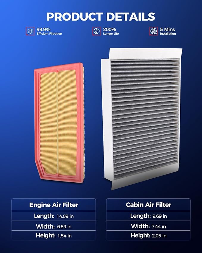 KAX Engine & Cabin Air Filter Kit, Replacement for Mercedes-Benz GLC300 2020-2023 2.0T, C300 2019-2023 2.0T, E350 2020-2023, Replace# CA12800 CF11719