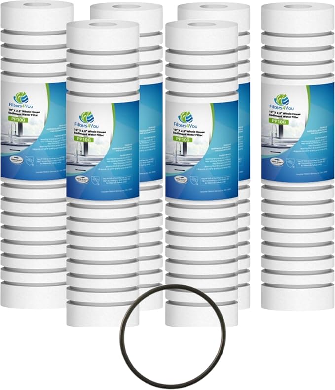 CFS – 10" x 2.5" Grooved Sediment Water Filter Cartridges with 1 O-Ring Compatible with WHKF-GD05, 3M AP110, WHKF-DWHV, WHKF-DWH & WHKF-DUF Models – 5 Micron, Whole House Replacement Filter – 6 Pack