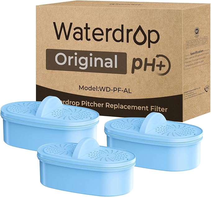 [Original] Waterdrop Alkaline Water Filter Replacement for All Waterdrop Pitcher and Dispenser Filtration System, Increase PH, Improved Coffee Taste, Last Up to 2 Months or 100 Gallons (Pack of 3)