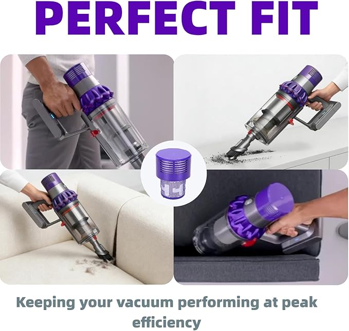 4-Pack V10 Vacuum Filter Replacements for Dyson V10 Cyclone Series, V10 Animal, V10 Absolute, V10 Total Clean, SV12, Washable, Reusable Vacuum Filter Great for Pet Hair, Dirt, Dust - Easy Installation