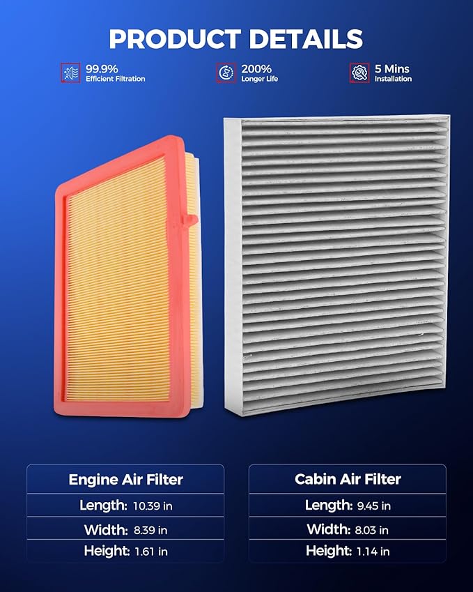 KAX Engine & Cabin Air Filter Kit, Replacement for Chevrolet Equinox 2018-2026, GMC Terrain 2018-2026, Replace# CA12260 CF11966