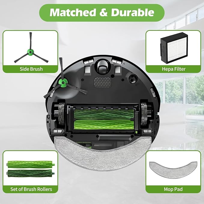 Replacement Parts for iRobot Roomba Combo 10 Max,Combo j9+,Combo j7+/Plus Vacuum (Only Combo Series), 2 Brushes+2 Mop Pads+4 Filters&Side Brushes&Bags