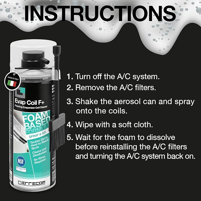 ERRECOM Evap Coil F+, 13.6 fl oz, Air Conditioner Foam Cleaner, NSF Certified (K4), 400 mL Aerosol Can