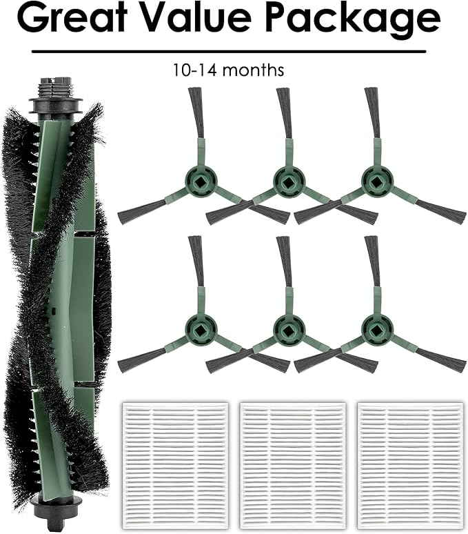 (10 Pack) Roomba 104 Replacement Parts Compatible with iRobot Roomba 104, 105 Vac, 105 Combo, Combo Essential Y0140 Y0110, Vacuum 2 Essential Q0520, 1 Roller Brush, 3 HEPA Filters, 6 Side Brushes