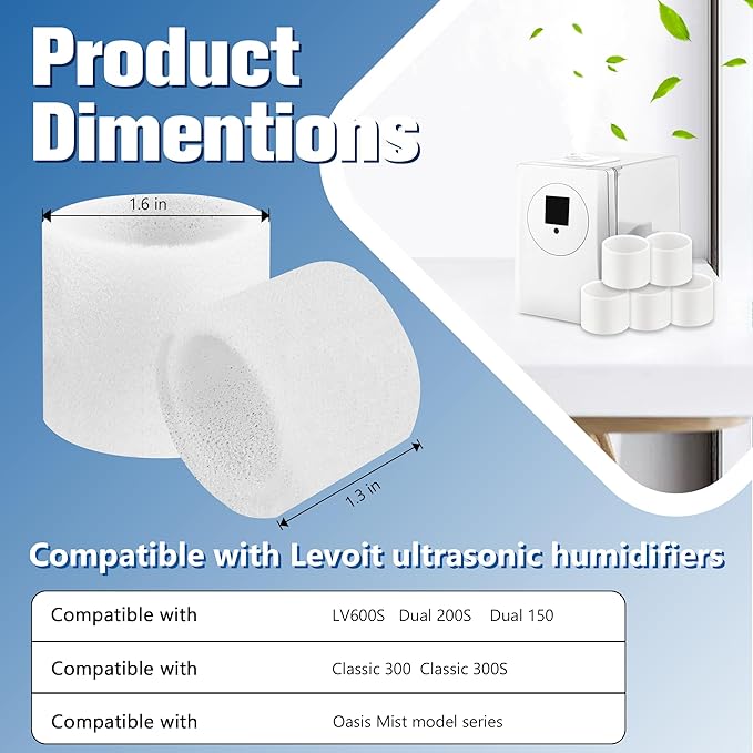 Top Fill Humidifier Replacement Filters for LEVOIT Classic160, Dual150, Dual200S, Classic300(S), LV600S, OasisMist 450S, Superior6000S Series Humidifiers to Improve Humidification, 20-Pack by Funmit