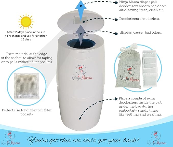 Diaper Pail Deodorizer. Compatible with Most Pails Bamboo Carbon Charcoal Filters, Odor Eliminating Refills for Disposable and Cloth Diapers, Trash Cans and Shoes.12 Pack - Odorless