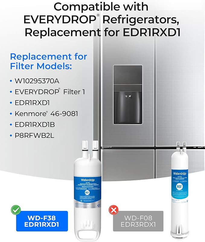 Waterdrop EDR1RXD1 Replacement for Everydrop® Filter 1, Whirlpool® W10295370A, EDR1RXD1B, P8RFWB2L, P4RFWB, WD-F38, Kenmore® 46-9081, 46-9930 Refrigerator Water Filter