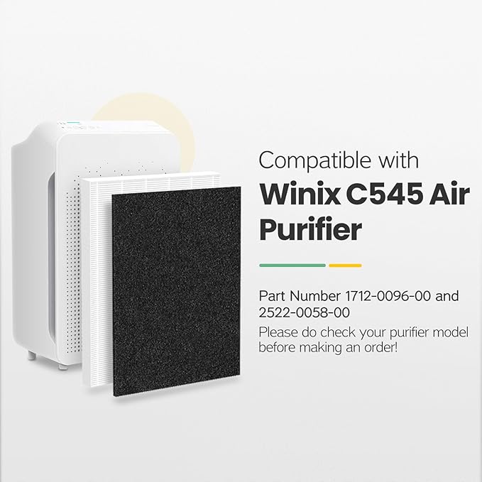C545 Replacement Filter H13 Grade True HEPA Compatible with Winix C545 Air Purifier, for Winix Filter S, Part 1712-0096-00 and 2522-0058-00, Pack of 4 HEPA Filter