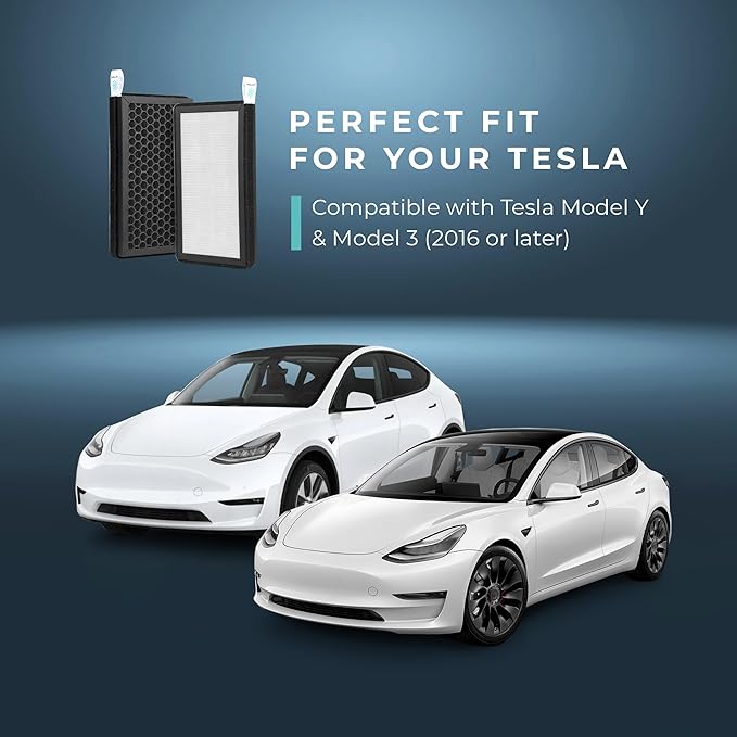 Lectron Cabin Air Filter Replacement Compatible with Tesla Model 3 & Model Y - H13 HEPA Filter with Activated Carbon - Compatible with Tesla Model Y/Model 3 (2016 or later) (2-Pack)