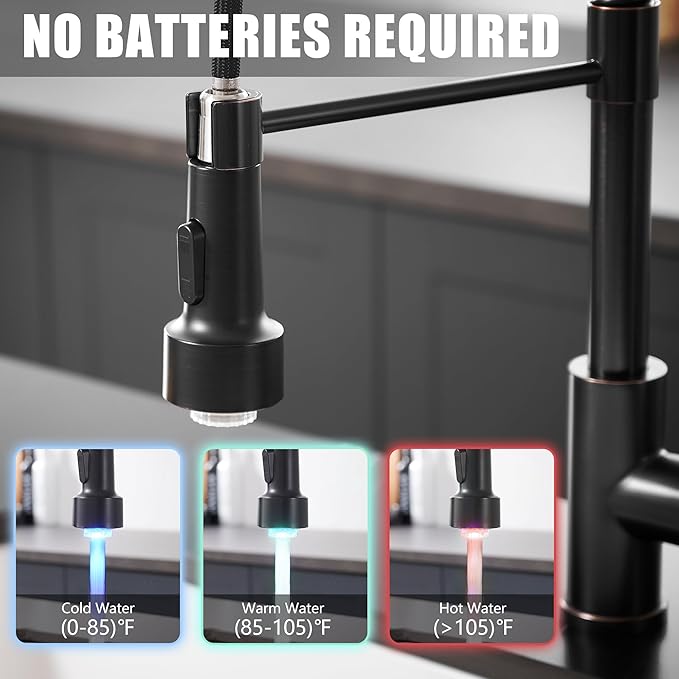 GIMILI Oil Rubbed Bronze Kitchen Faucet with Pull Down Sprayer Single Hole LED Sink Faucet, Suitable for Farmhouses, RV, Laundry Room, Outdoor, and Campers. Llave para fregadero de cocina