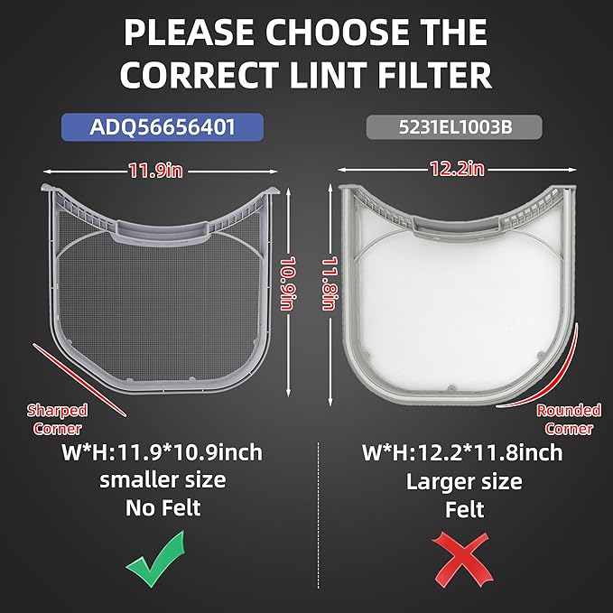 ADQ56656401 Dryer Lint Filter Replacement for LG & Kenmore,DLEX3370V DLEX3370W DLEX3470W DLEX3570W DLEX3700W DLEX4200B DLEX3470W DLGX3361W DLE3050W,Replacement Part #ADQ566564