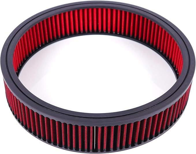 14"x3"Air Cleaner Air Filter Element Round Replacement Washable Reusable Compatible with Chevrolet Buick Ford GMC Mopar Oldsmobile Pontiac Cotton Fiber High Flow (Red)