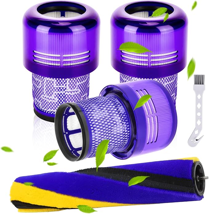 V15 Soft Brush Roller and Filter Replacement Compatible with Dy.son V15 Detect/V15 Detect Plus Vacuum, with 3 Pack Filters, Replacement Parts #970013-02 & 971634-01