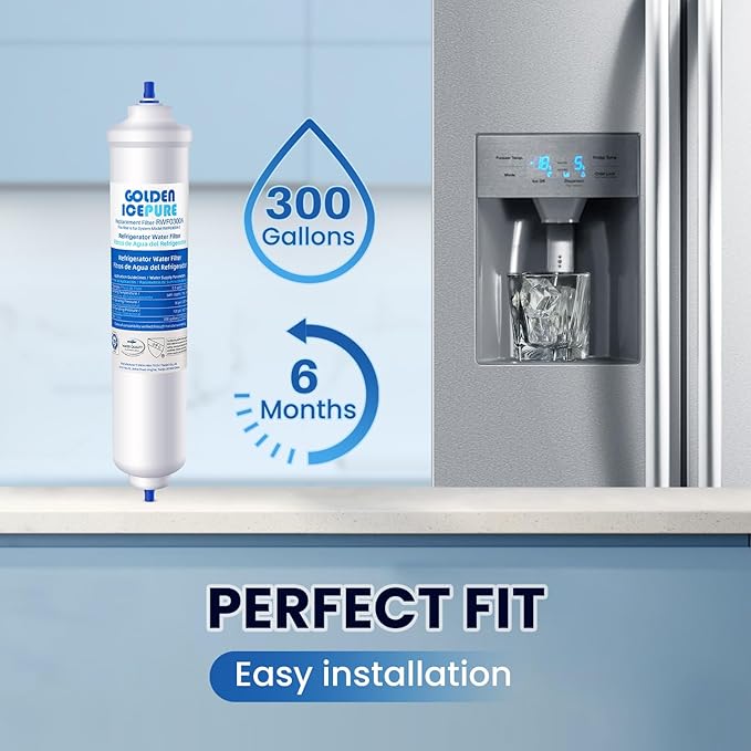 GOLDEN ICEPURE RWF0300A Inline Water Filter Replacement for GE® GXRTQR, Samsung HAFEX/EXP, DA29-10105J, Whirlpool WHKF-IMTO, Refrigerator Water Filter 2 PACK