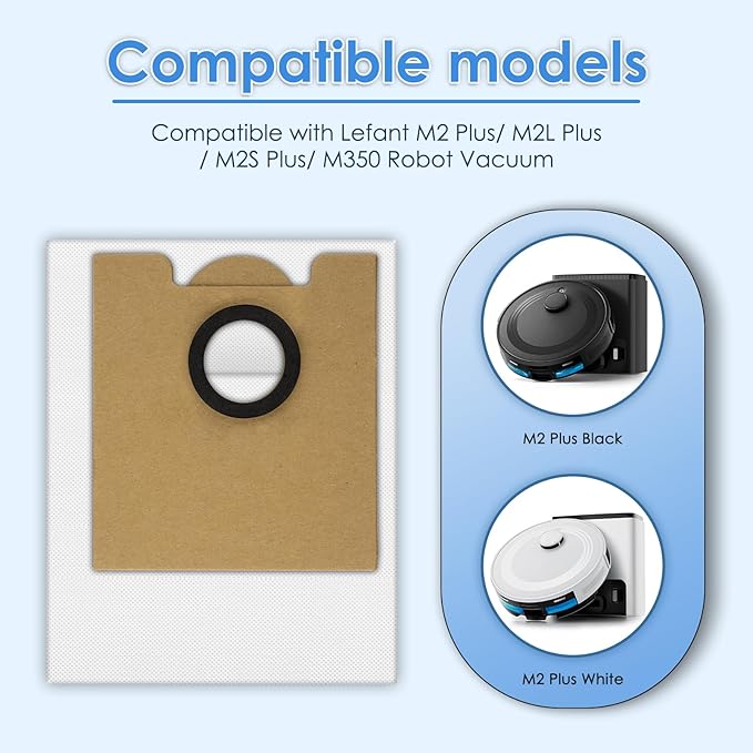 (9 Pack) M2L Plus Replacement Dust Bags Compatible with Lefant M2 Plus/ M2L Plus/ M2S Plus/ M350 Robot Vacuum Cleaner, Vacuum Bags, Canister Bag, Vacuum Replacement Dust Bags, Disposable Bags
