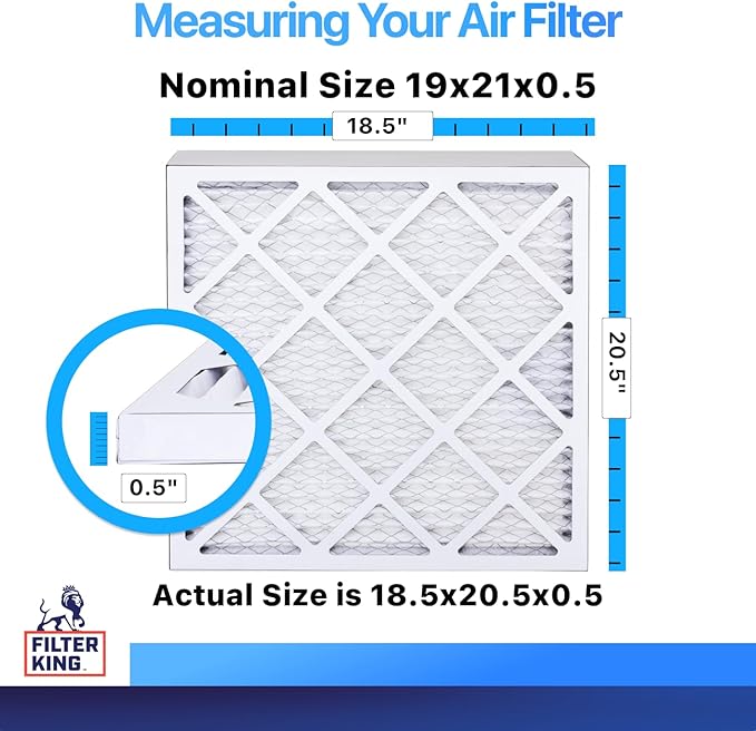 Filter King 19x21x0.5 Air Filter (MERV 8) (4-Pack) Dust & Allergy Control AC Furnace Filters, MADE IN USA, HVAC, Pleated, Electrostatic (Actual Size: 18.5 x 20.5 x 0.5)