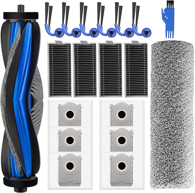 Chuancheng 19 Pcs Accessories for Ecovacs Deebot X9 Pro Omni / X11 Pro Omni Robot Vacuum Cleaner,1 Main Brush 1 Roller Mop 6 Dust Bag 4 HEPA Filter 6 Side Brush 1 Cleaning Brush
