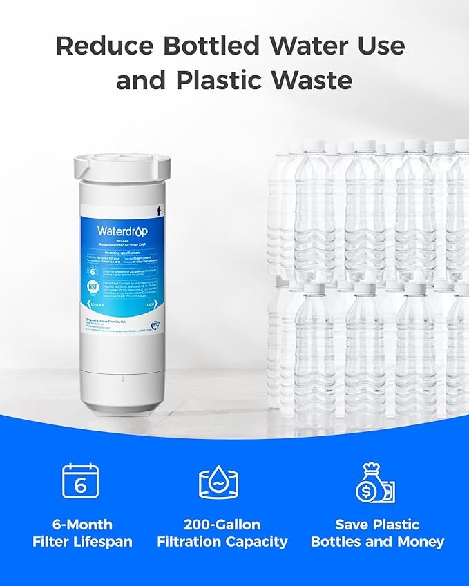 Waterdrop XWF Refrigerator Water Filter, Replacement for GE® XWF, WR17X30702, NSF 42/372 Certified, Compatible with GE® GNE27, GFE26, GDE25, GSS25, PSE25 Series Refrigerators, 2-Pack (Not XWFE)