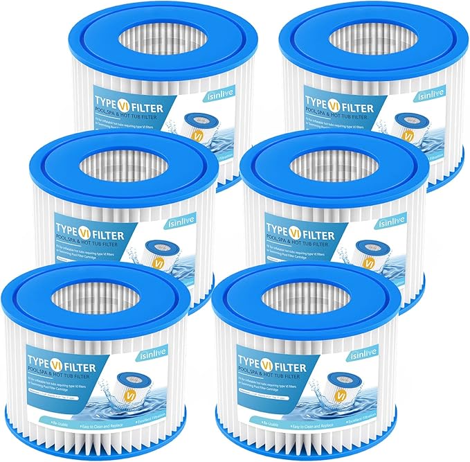 isinlive 6 Pack Type VI Hot Tub Filter and SPA Filter Replacement Compatible with Lay-Z Spa, Intex, Coleman SaluSpa, Swimming Pool Filter Cartridge