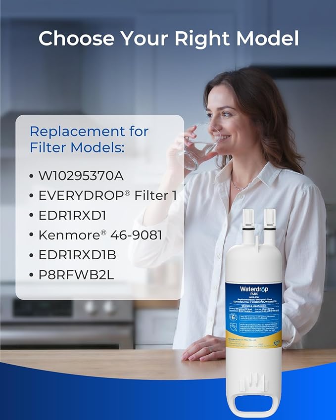 Waterdrop Plus W10295370A Replacement for Filter 1, EDR1RXD1, EDR1RXD1B, P8RFWB2L, 46-9930, WDP-F38 Refrigerator Water Filter, 2 Pack