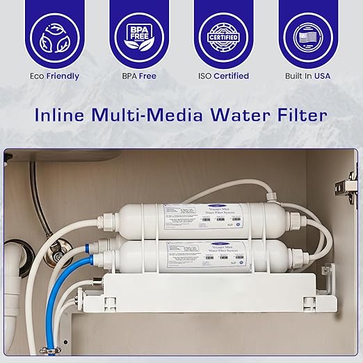 Crystal Quest Voyager Mini Inline Water Filter – 4-Stage Filtration, 2,000 Gallon Capacity, Fits 1/4" Tubing for Refrigerators, Ice Makers, Water Dispensers, Soda Makers & More