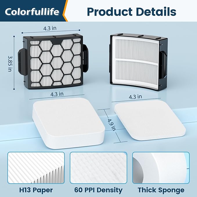Colorfullife UV850 Filters Replacement for Shark Performance Lift Away UV850 UV900 DuoClean Upright Vacuum, Compare to Part #XHF320 & XFFK602UKT, 2 HEPA Filters and 4 Foam & Felt Filters