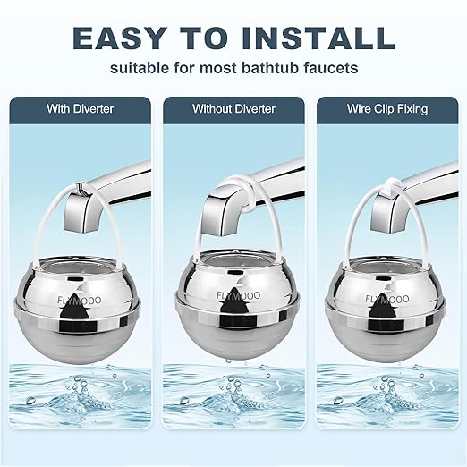 Bath Filter for Tub, Bathtub Faucet Water Filter with 8 Stages & 2,500 Gallons of Filtration to Reduce Contaminants for Softer, Smoother Skin (Silvery)