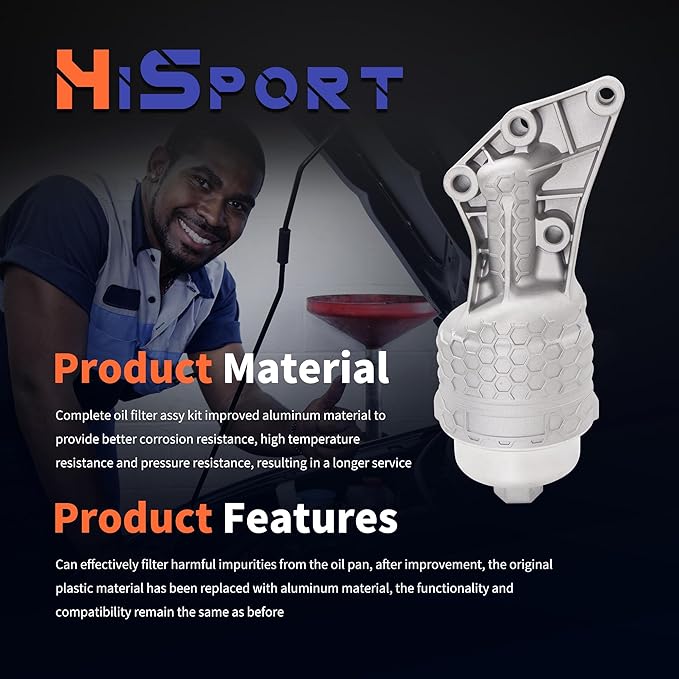 HiSport 26300-3LAA0 Upgrade Aluminum Oil Filter Housing Complete Assembly Compatible with Hyundai Genesis, Genesis G80, Palisade, Replacement for Kia Cadenza, Sedona, Sorento, Telluride