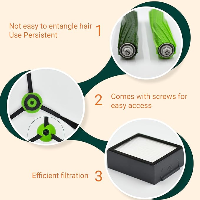 Replacement Parts Compatible with iRobot Roomba J7 J7+ J5 J5+ J6 J6+ J8 J8+ J9 J9+ i e j series Vacuum Cleaner Accessories Kit,Front Caster Wheel,Rubber Brushes,3 HEPA Filters,6 Side Brushes