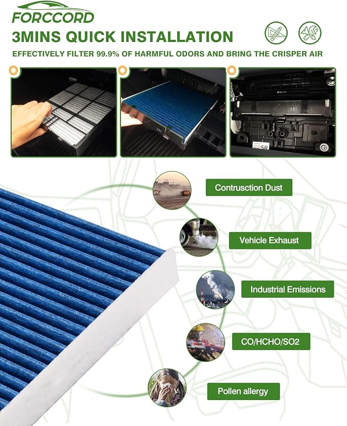 2-Pack CF12161 Cabin Air Filter Fits for Kia Sorento 2016 2017 2018 2019 2020 Activated Carbon Cabin Filter Replacement 97134-C6900 Car Accessories