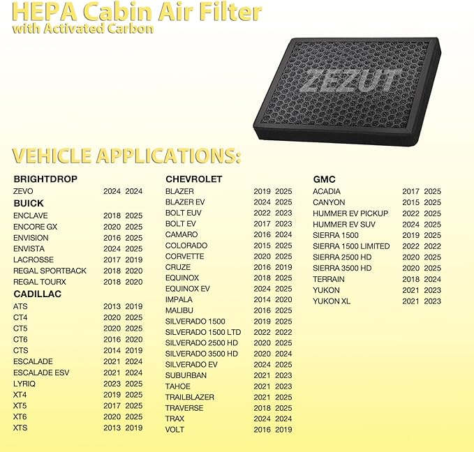 Cabin Air Filter CF11966, Replacement for Select GM Vehicles (Chevrolet, Cadillac, Buick, GMC: XT5, Silverado, Tahoe, Colorado, Cruze, Equinox, Impala, Malibu, Traverse), Aroma Elements