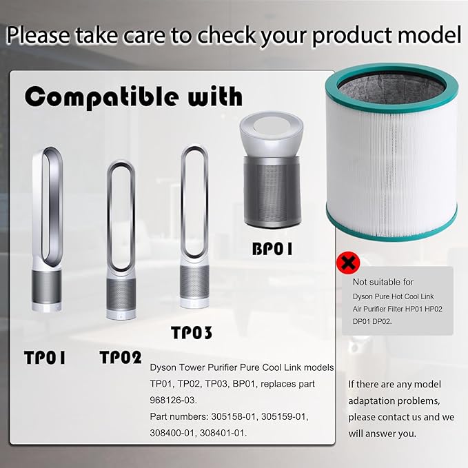 Filter Replacement, for Dyson Pure Cool Link TP02, TP03, Dyson Tower Purifier, 968126-03