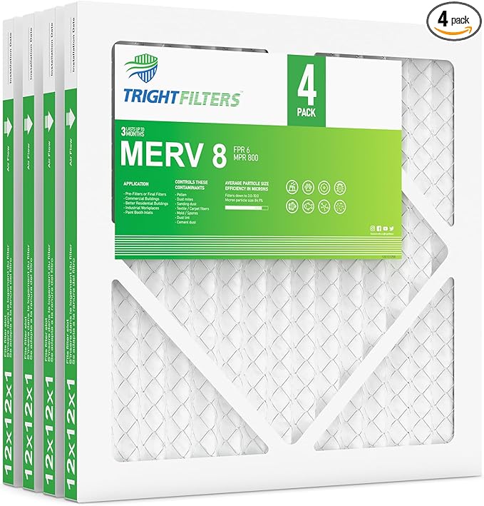 12x12x1 Air Filter 4 Pack, MERV 8 Pleated Dust Defense Air Filters Replacement Air Conditioner HVAC AC Furnace Filter, Durable and Lightweight
