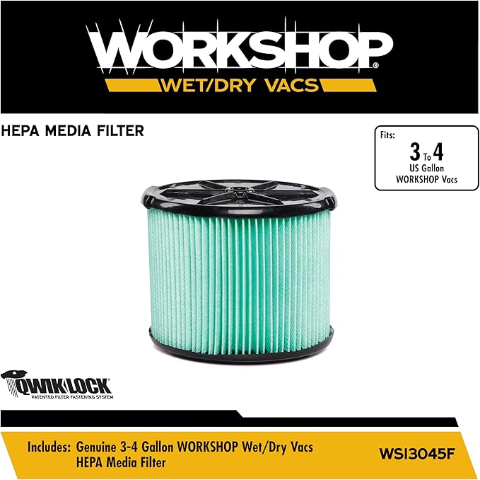 WORKSHOP Wet Dry Vacuum Filters WS13045F HEPA Media Filter For Shop Vacuum Cleaner (Single HEPA Media Filter For Wet Dry Vacuum Cleaner) Fits WORKSHOP 3-Gallon to 4-1/2-Gallon Shop Vacuum Cleaners
