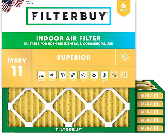 Filterbuy 23.5x23.5x1 Air Filter MERV 11 Superior Pet & Allergy Defense (6-Pack), Electrostatic Pleated HVAC AC Furnace Filters Replacement (Actual Size: 23.38 x 23.38 x 0.75)