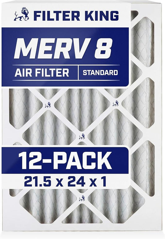 Filter King 21.5x24x1 Air Filter (MERV 8) (12-Pack) Dust & Allergy Control AC Furnace Filters, MADE IN USA, HVAC, Pleated, Electrostatic (Actual Size: 21.5 x 24 x .75)