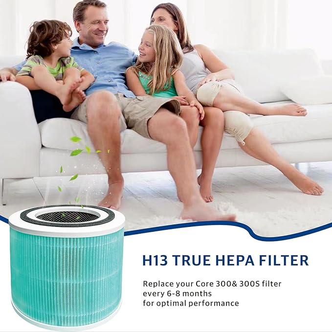 2 Pack Core 300 Toxin Absorber Replacement Filter Compatible with LEVOIT Core 300, Core 300-P, Core 300S Air Purifier, 3-in-1 H13 Grade True HEPA Filter Replacement, Replace Core300-RF-TX, Green
