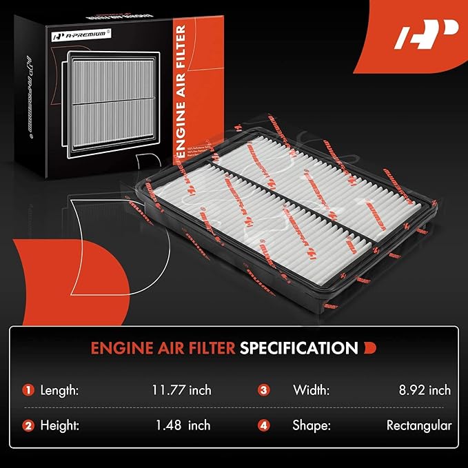 A-Premium Engine Air Filter Compatible with Hyundai & Kia Models, Santa Fe 2013-2018, Santa Fe Sport 2013-2016, Santa Fe XL 2013-2019, Sorento 2014-2015, 2.0L 2.4L 3.3L, Rigid Panel