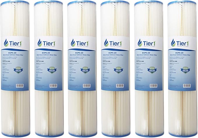 Tier1 5 Micron 20x4.5 Water Filter | Pleated Polyester Whole House Sediment Cartridge | Replacement for Pentek ECP5-20BB, 255494-43, 4PAY5 | Fine Sediment Control | 4.5 x 20 Water Filter (6-Pack)