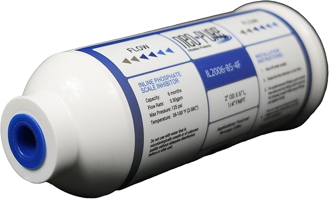 Neo-Pure 2" x 6" Inline Phosphate Scale Inhibitor Water Filter with Built-In Sediment Pad, 1/4" FNPT Connections, Compatible Replacement for Honeywell NP-HTS06
