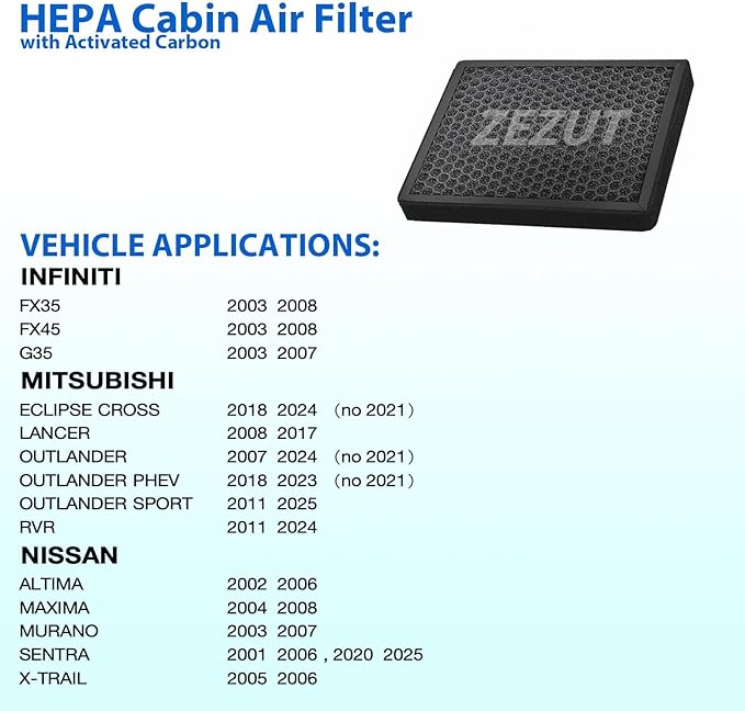 Cabin Air Filter, for Infiniti FX35, FX45, G35 / Mitsubishi Eclipse, Lancer, Outlander, Altima, Maxima, Murano, Sentra, X-Trail (CF10140)
