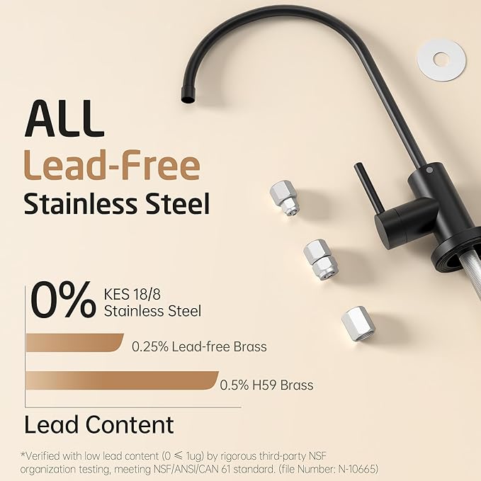 KES NSF Certified All Metal Drinking RO Water Faucet for Kitchen Sink, Lead-Free 18/8 Stainless Steel Reverse Osmosis Faucet, Water Filter Faucet for RO Water Filtration System, Non-Air Gap, Black